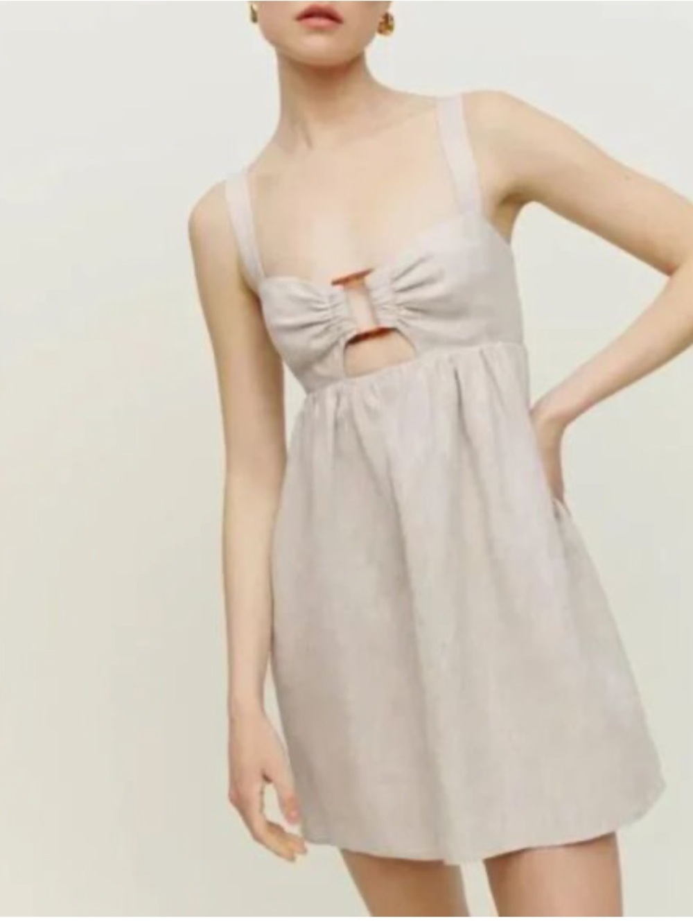 Reformation Noel Linen Mini Dress Cutout Buckle Oatmeal Size 4 Like New